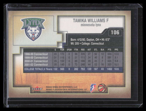 2002 Fleer Authentix WNBA 106 Tamika Williams Rookie 398/2002