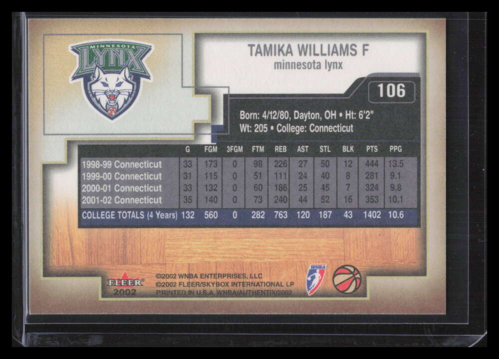 2002 Fleer Authentix WNBA 106 Tamika Williams Rookie 403/2002