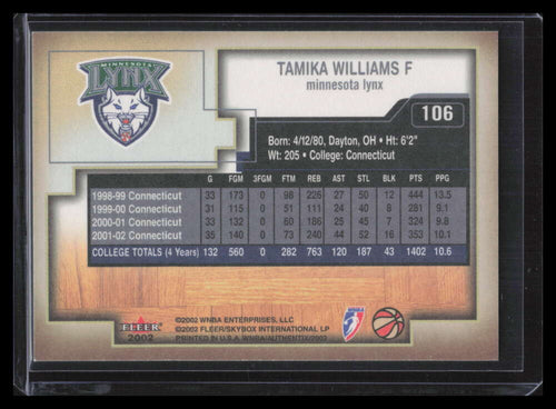 2002 Fleer Authentix WNBA 106 Tamika Williams Rookie 636/2002