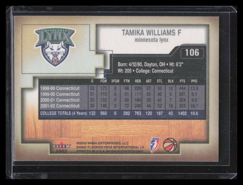 2002 Fleer Authentix WNBA 106 Tamika Williams Rookie 914/2002