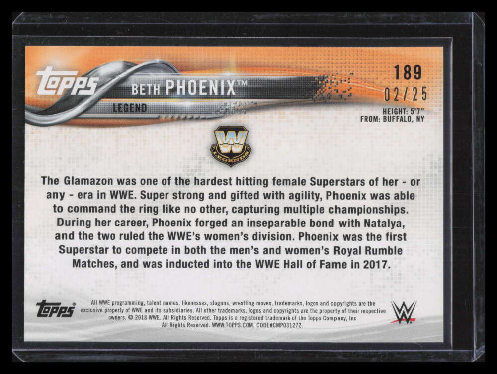2018 Topps WWE Then Now Forever Silver 189 Beth Phoenix 2/25