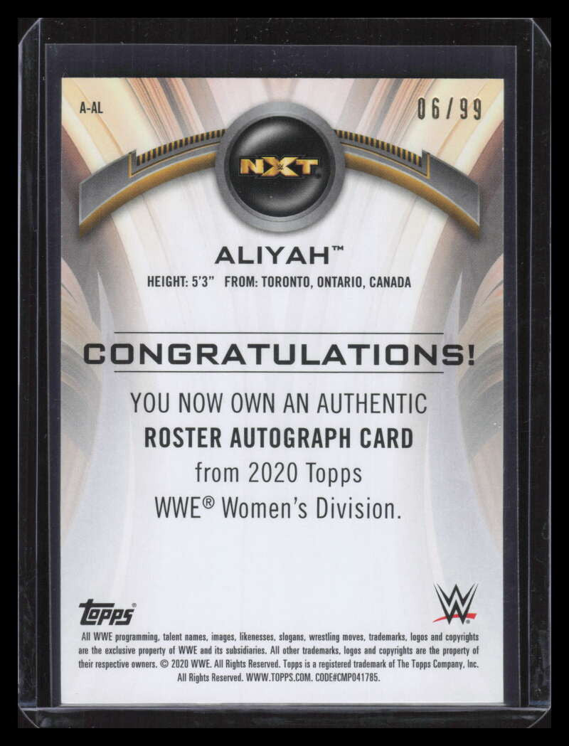 2020 Topps WWE NXT Roster Autographs Bronze AAL Aliyah Auto 6/99