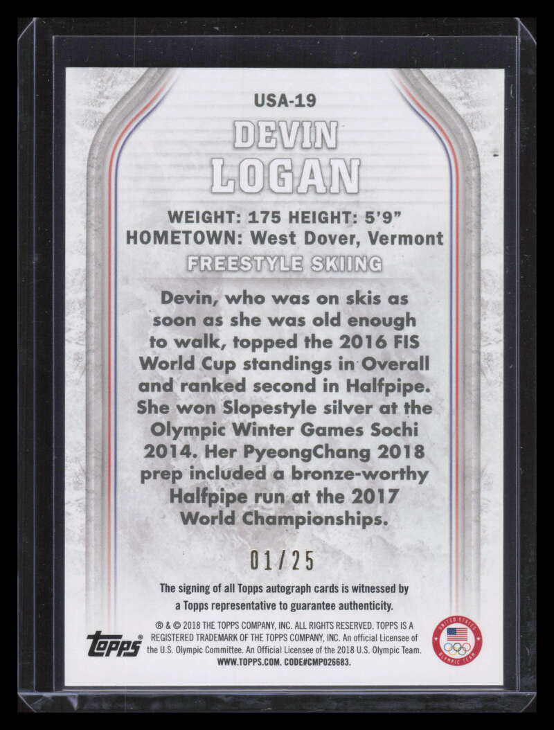 2018 Topps U.S. Olympic Team Autographs Gold usa19 Devin Logan Auto 1/25