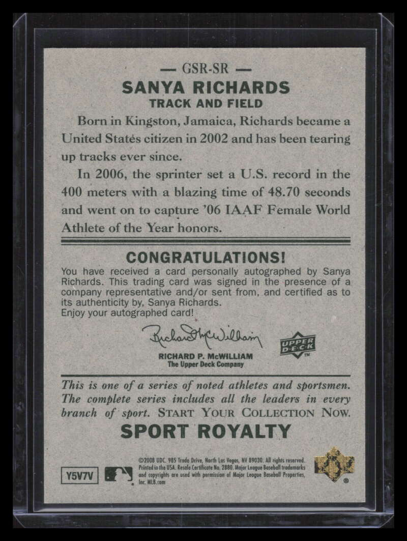 2008 Upper Deck Goudey Sport Royalty Autographs SR Sanya Richards Auto
