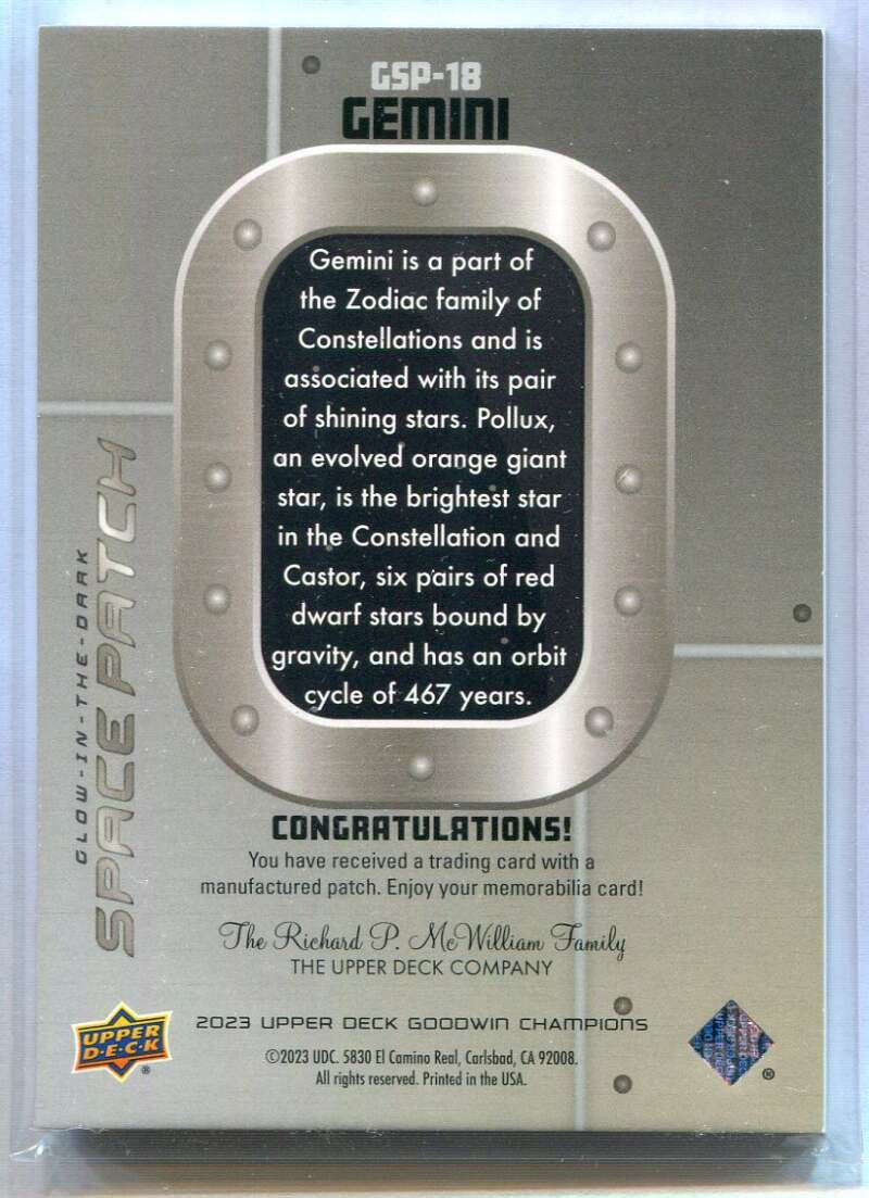 2023 UD Goodwin Champions Glow in the Dark Space Patches gsp18 Gemini Patch