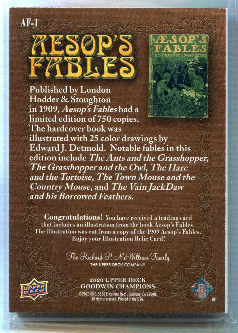 2020 Upper Deck Goodwin Champions Aesop's Fables Illustration Relics af1 1909