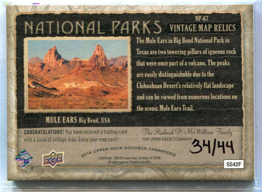 2018 UD Goodwin Champions National Parks Vintage Maps np67 Mule Ears 34/44