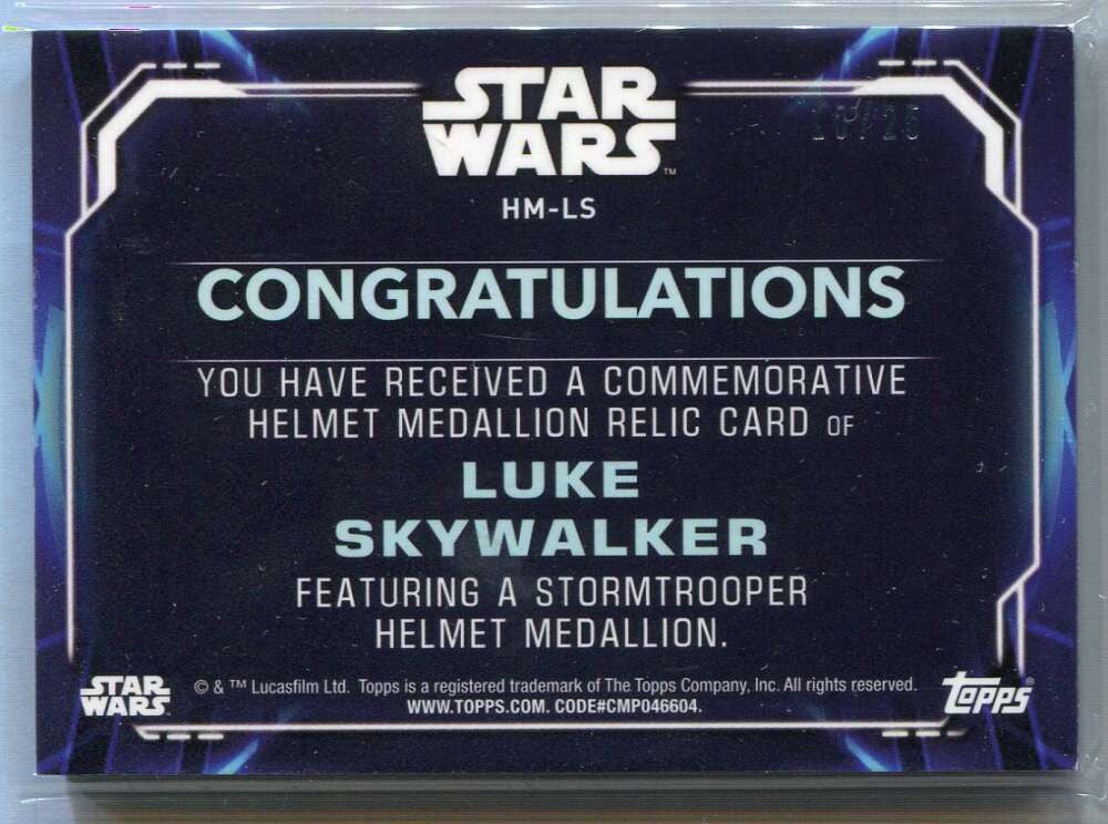 2021 Topps Star Wars Battle Plans Purple Luke Skywalker Helmet Medallion 10/25