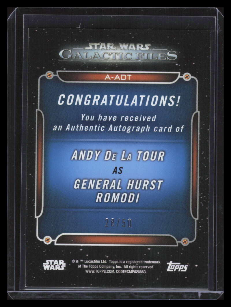 2018 Topps Star Wars Galactic Files Autographs Green Andy De La Tour Auto 28/50