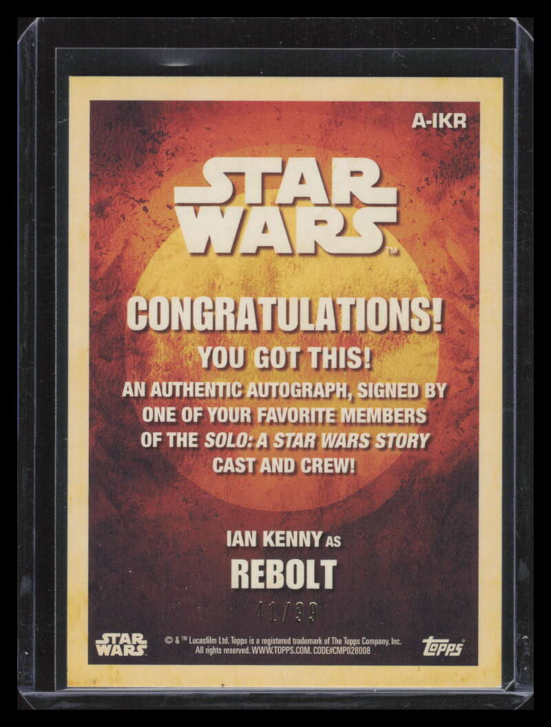 2018 Topps Solo A Star Wars Story Autographs Pink AIKR Ian Kenny Auto 41/99