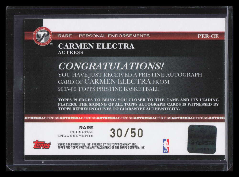 2005-06 Topps Pristine Personal Endorsements RCE Carmen Electra Auto 30/50