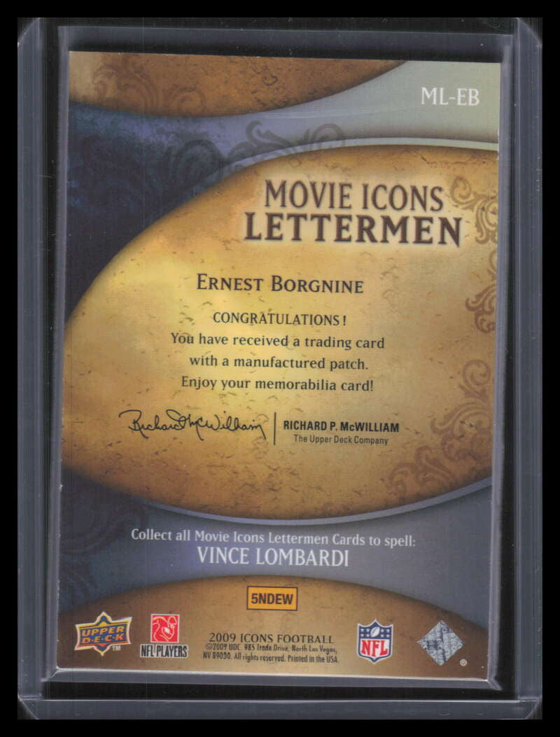 2009 Upper Deck Icons Movie Lettermen MLEB Ernest Borgnine Letter Patch 7/43
