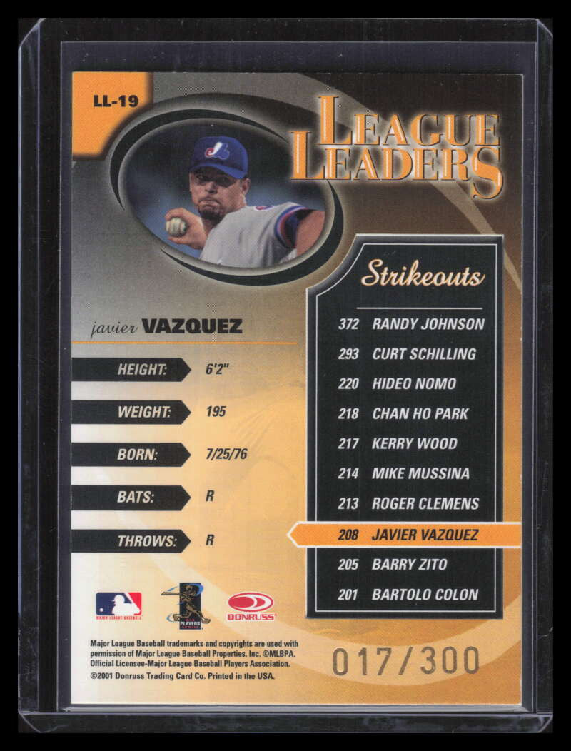2002 Donruss Best Fan Club League Leaders Autographs Javier Vazquez Auto 17/100