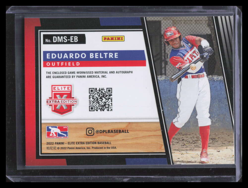 2022 Elite Extra Edition DPL Material Signatures 7 Eduardo Beltre RC Jersey Auto
