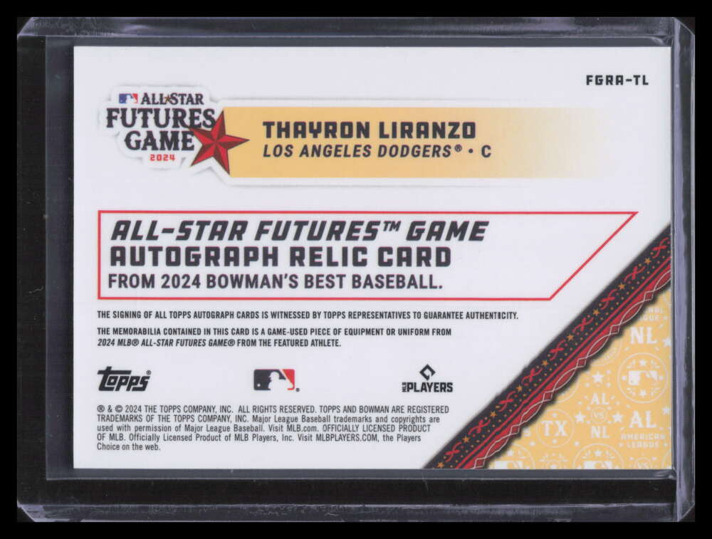 2024 Bowman's Best Futures Game Refractor Thayron Liranzo RC Jersey Auto 139/150