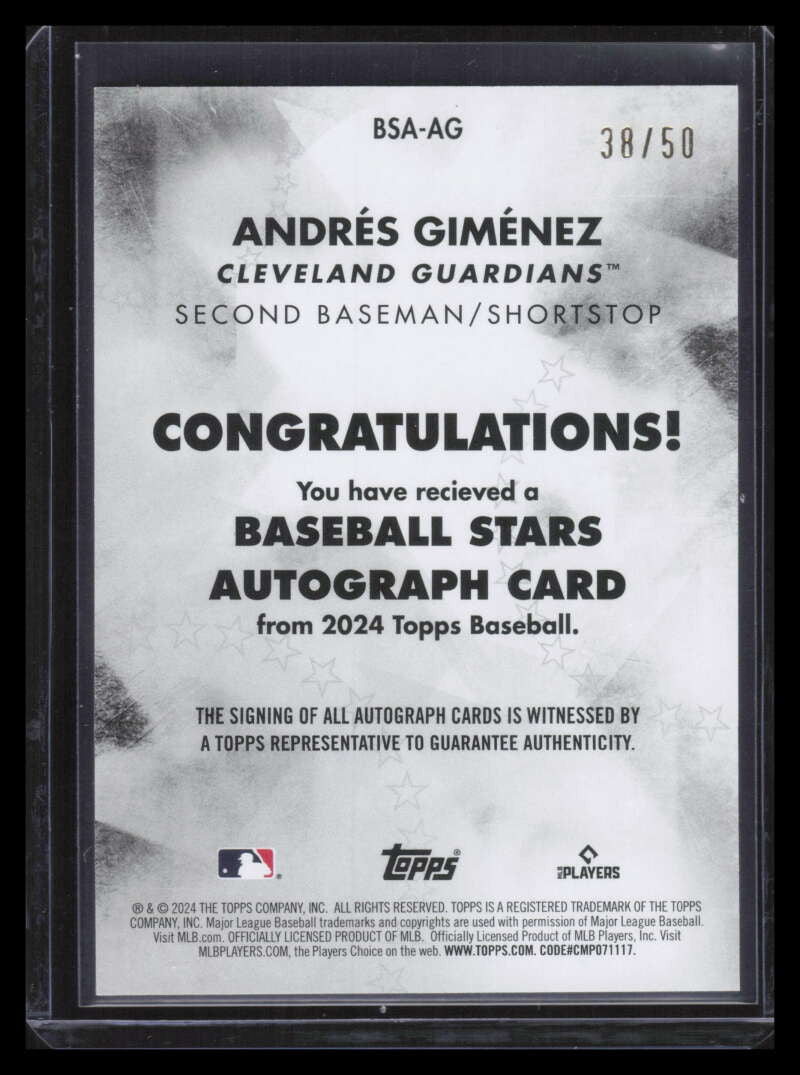 2024 Topps Update Baseball Stars Autographs Gold BSAAG Andres Gimenez Auto 38/50