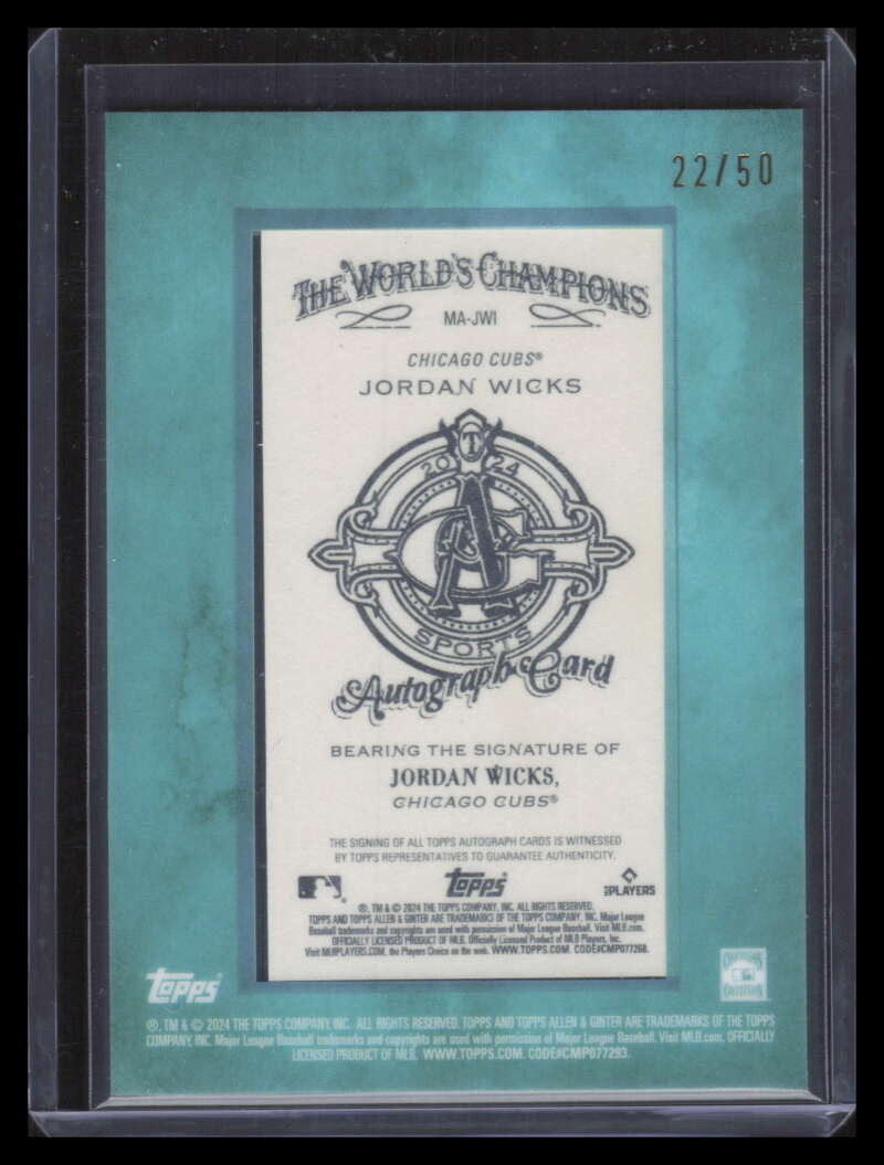2024 Topps Allen and Ginter Framed Mini Autographs Blue Jordan Wicks RC Auto /50