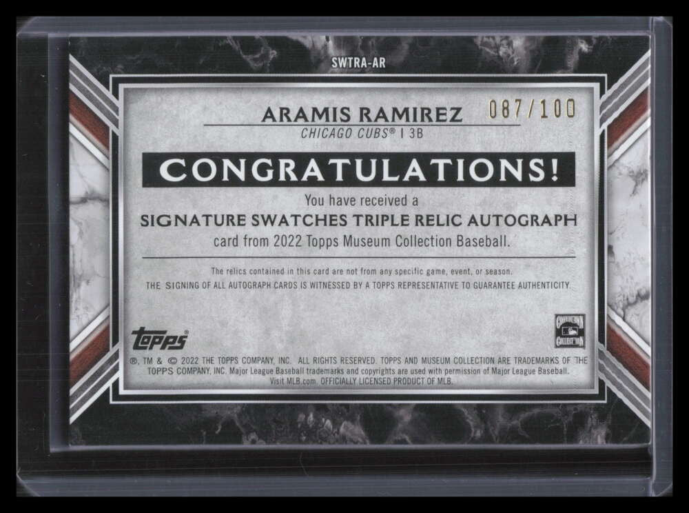 2022 Topps Museum Signature Swatches Autographs Aramis Ramirez Jersey Auto /100