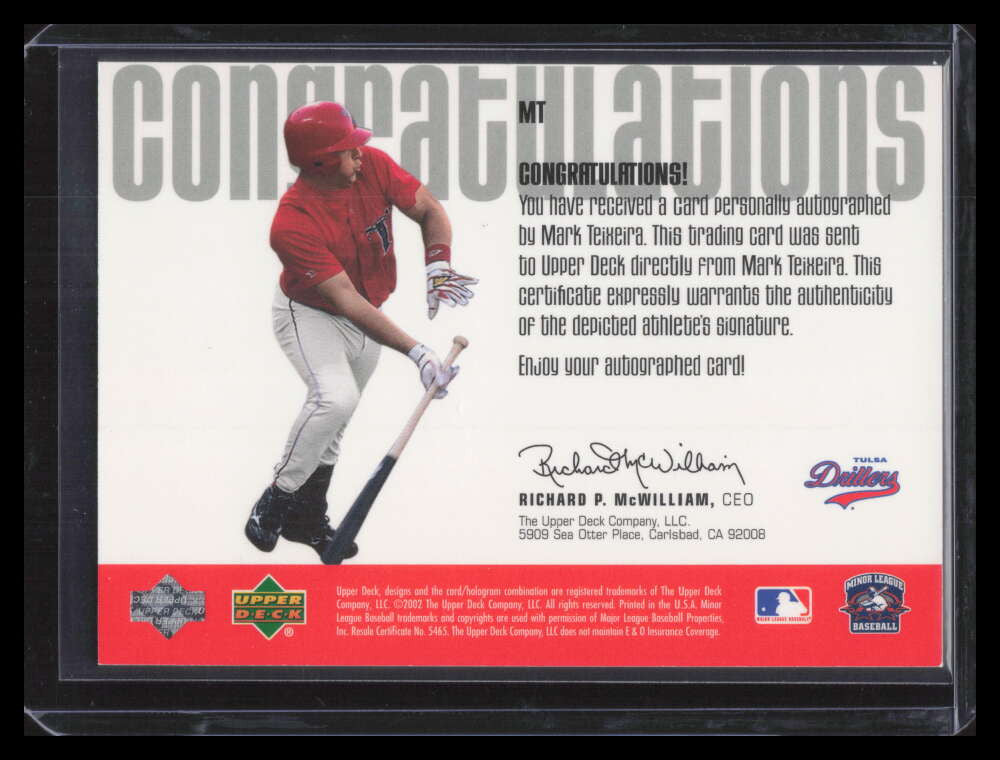 2002 UD Minor League Signature Collection MT Mark Teixeira Auto