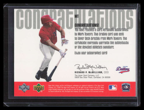 2002 UD Minor League Signature Collection MT Mark Teixeira Auto