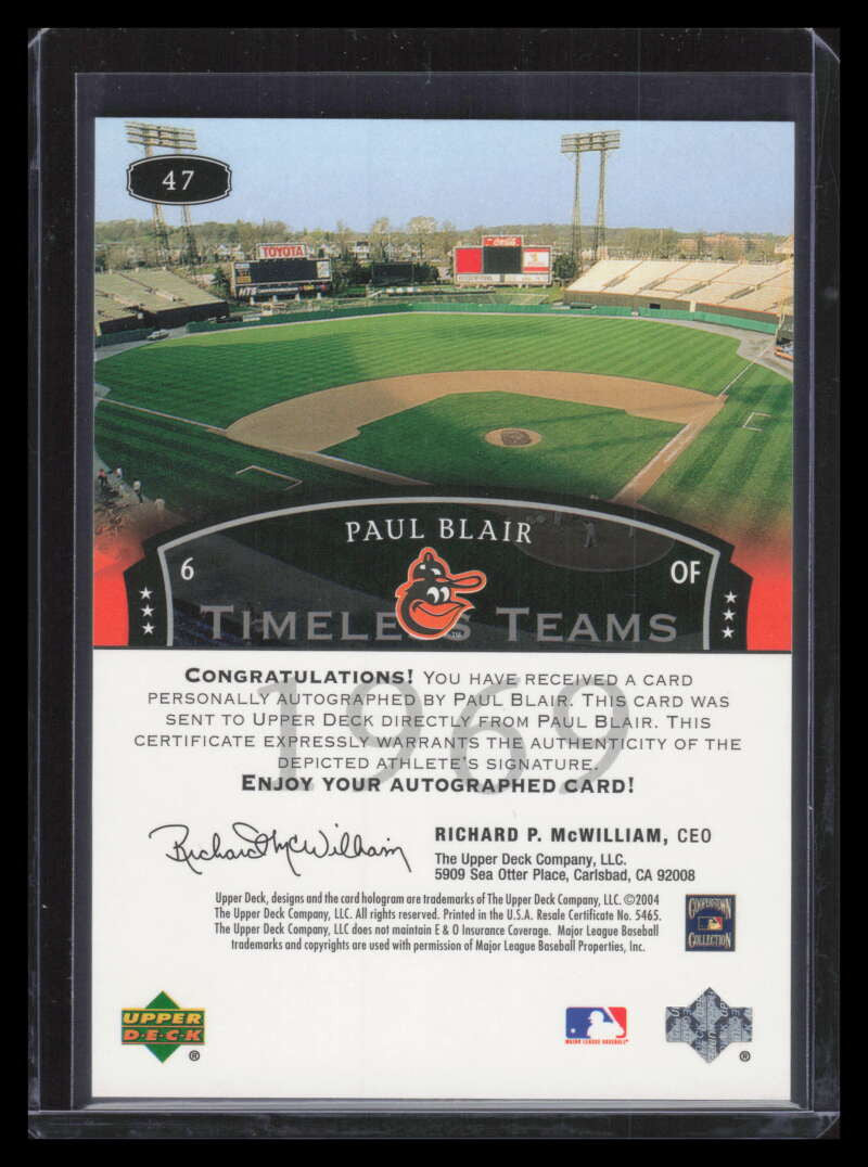 2004 UD Legends Timeless Teams Autographs 47 Paul Blair 69 Auto 1969