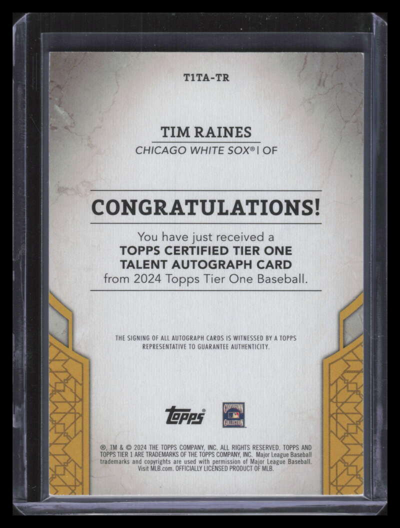2024 Topps Tier One Talent Autographs Blue Foil t1tatr Tim Raines Auto 58/75