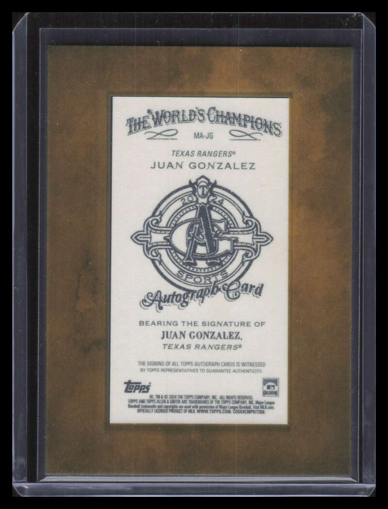 2024 Topps Allen and Ginter Framed Mini Autographs Juan Gonzalez Auto 150275