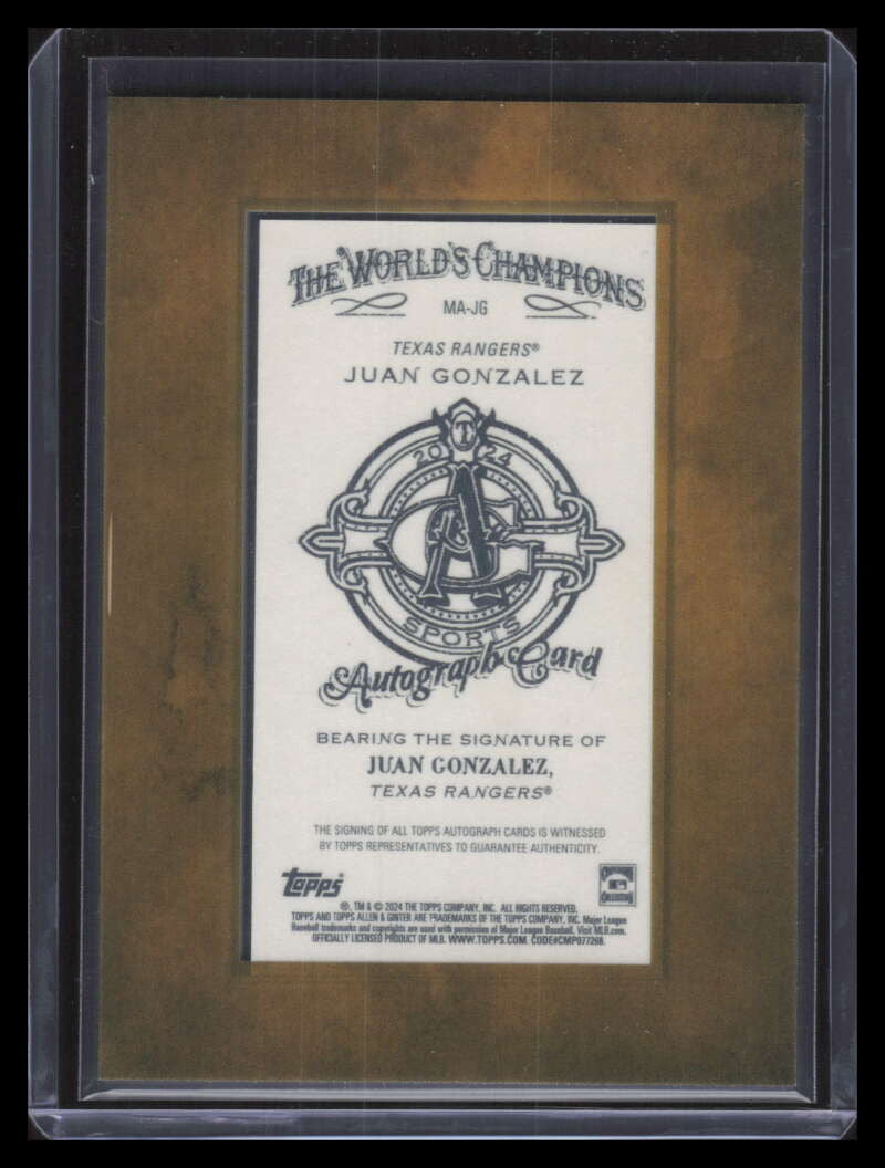 2024 Topps Allen and Ginter Framed Mini Autographs Juan Gonzalez Auto 150276