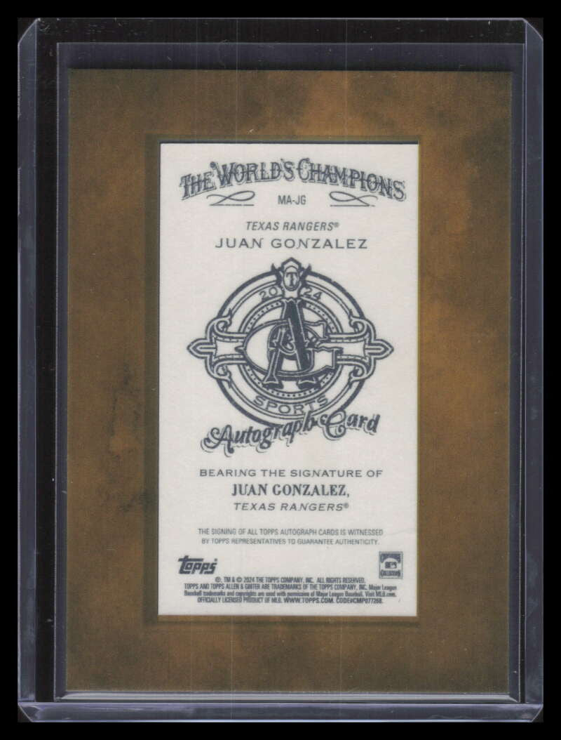 2024 Topps Allen and Ginter Framed Mini Autographs Juan Gonzalez Auto 150277