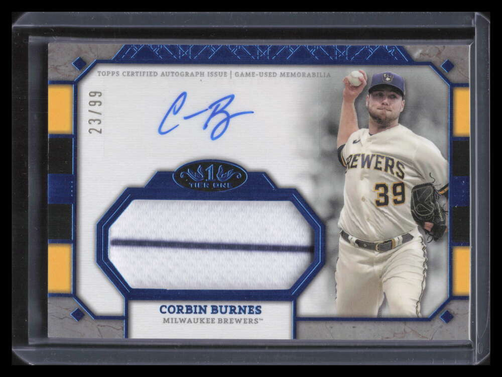 2024 Topps Tier One Jumbo Relic Autographs Blue Corbin Burnes Jersey Auto 23/99