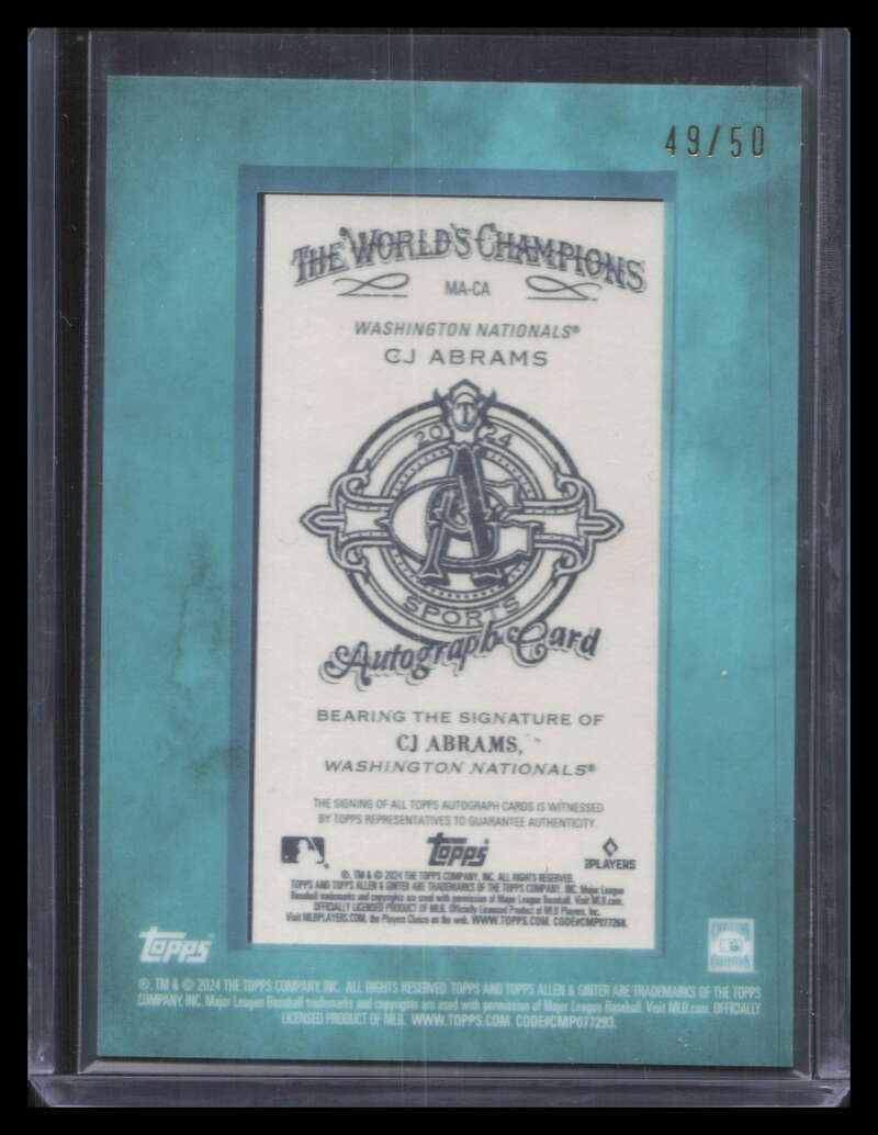 DELETE 161808 2024 Topps Allen and Ginter Framed Mini Autograph Blue MACA CJ Abrams Auto 49/50