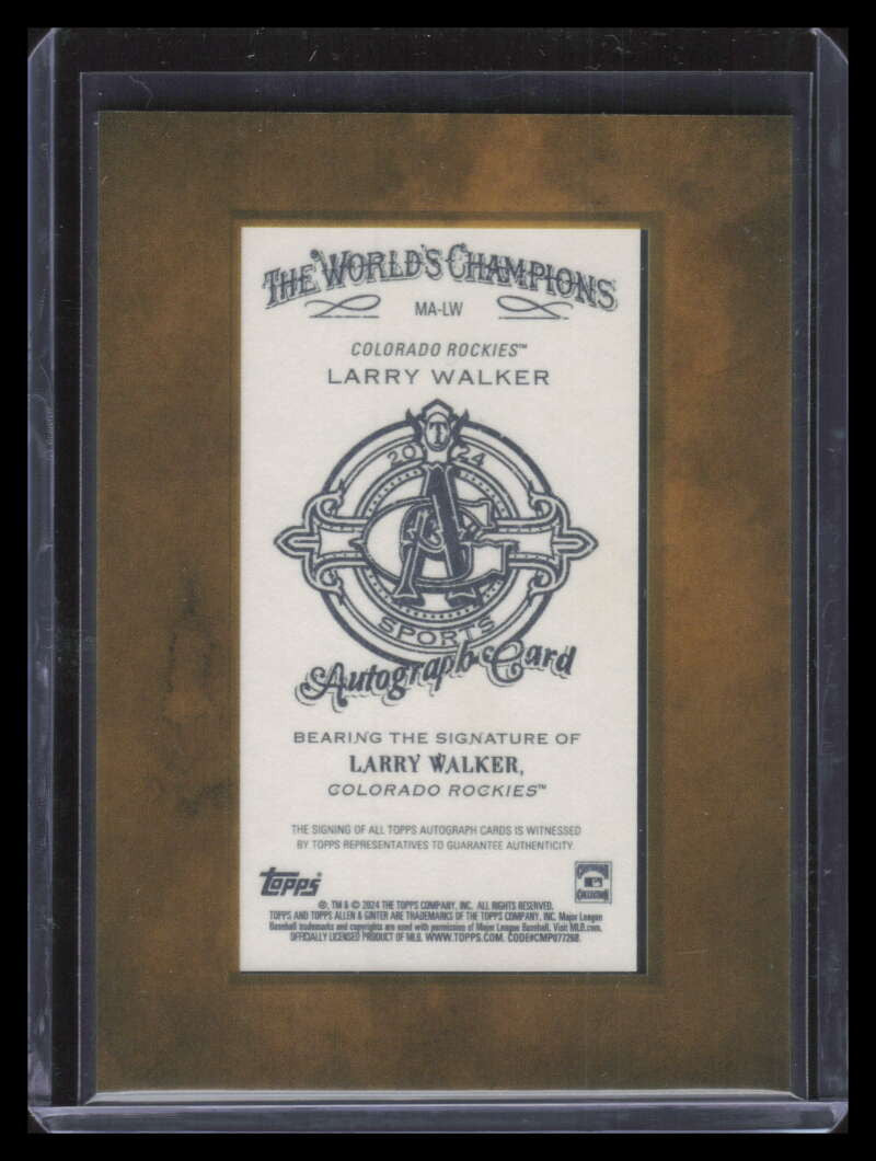 DELETE 161844 2024 Topps Allen and Ginter Framed Mini Autographs MALW Larry Walker Auto