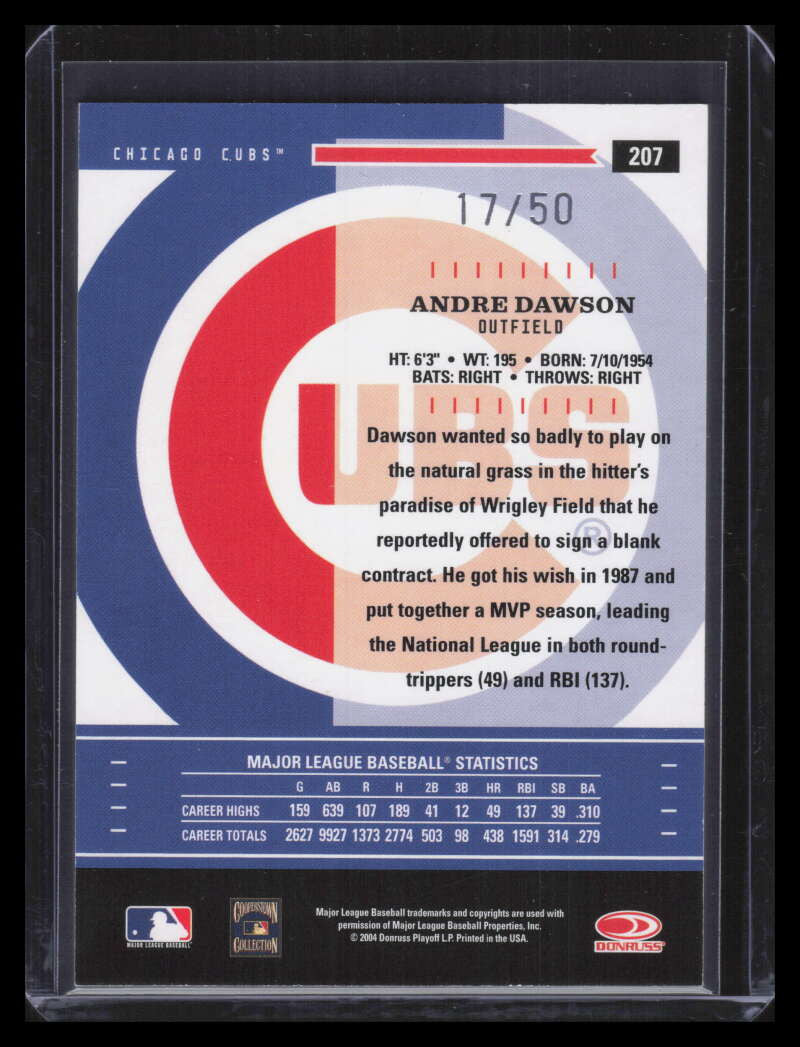 2004 Throwback Threads Signature Marks 207 Andre Dawson RET Auto 17/50 Retired