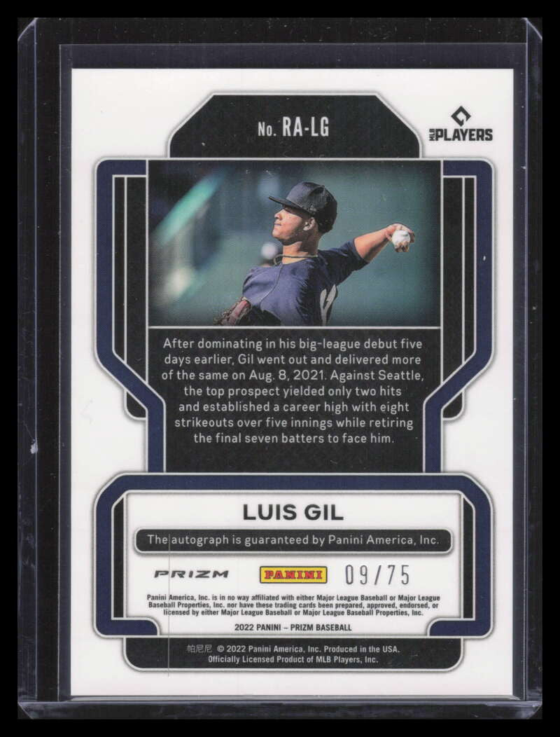 2022 Panini Prizm Rookie Autographs Prizms Red Wave 27 Luis Gil Rookie Auto 9/75