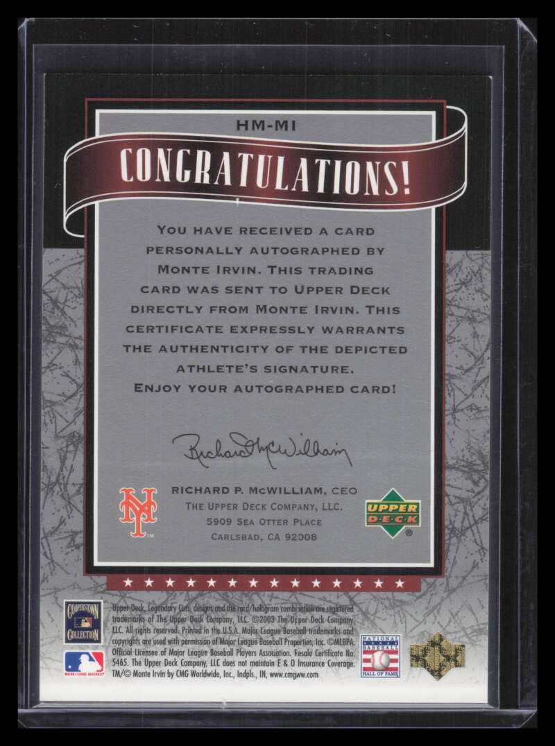 2003 SP Legendary Cuts Hall Marks Autographs mi1 Monte Irvin Auto 19/85