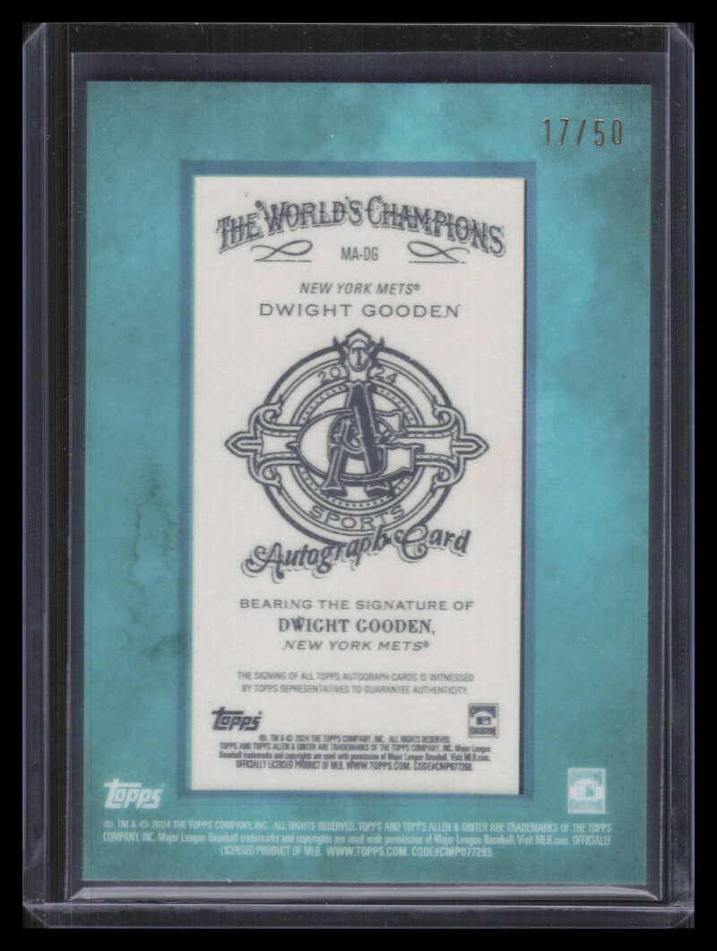 2024 Topps Allen and Ginter Framed Mini Autographs Blue Dwight Gooden Auto 17/50