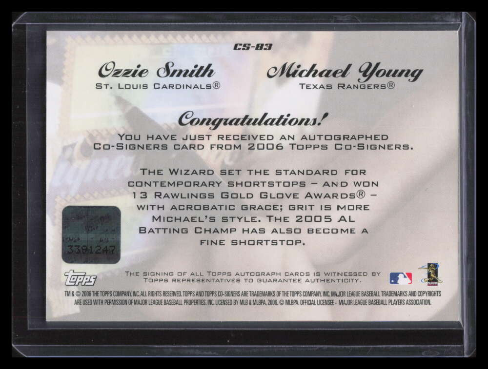 2006 Topps Co-Signers Dual Autographs cs83 Michael Young Ozzie Smith Dual Auto