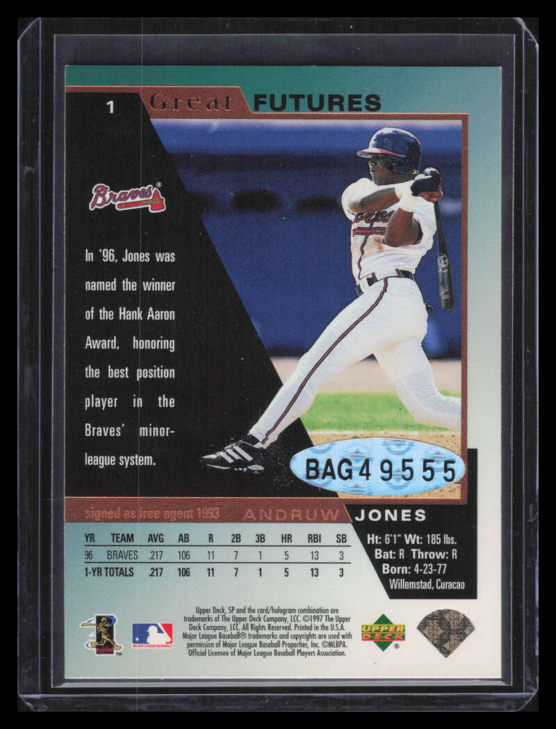 2000 SP Authentic Buybacks 78 Andruw Jones 97 Auto 22/70 1997 UD3