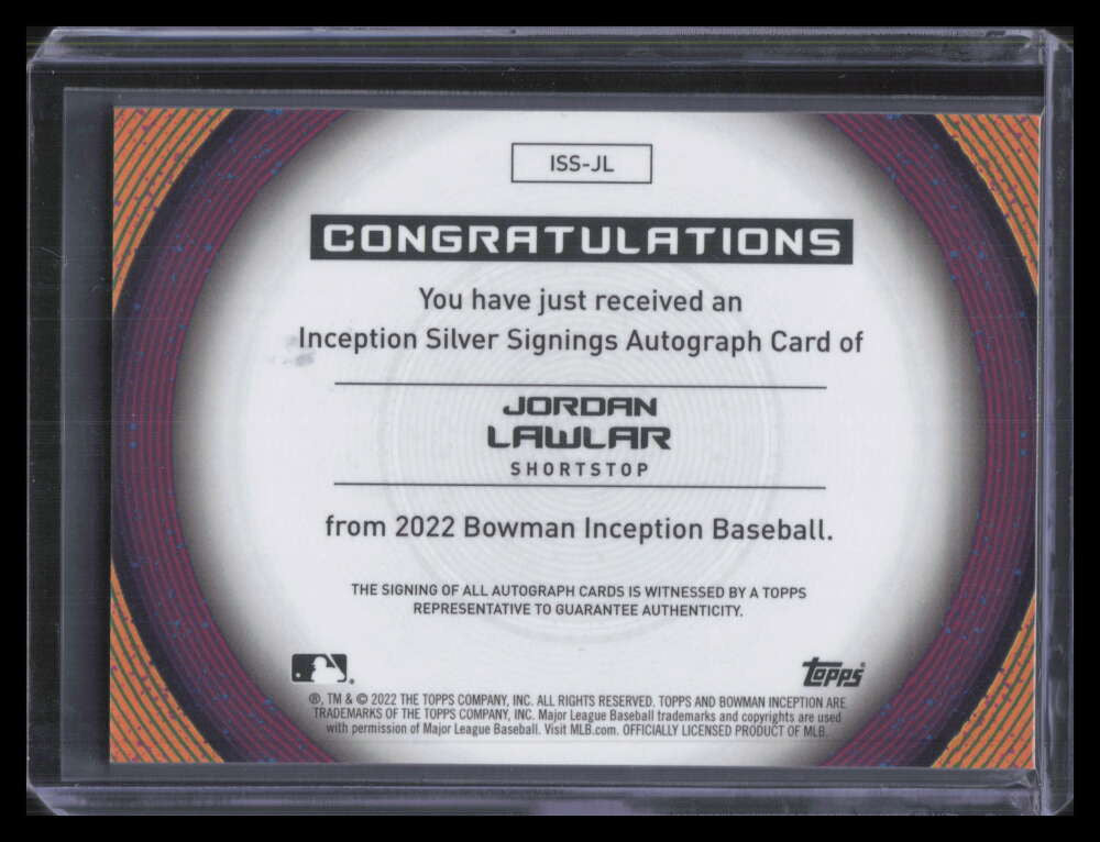 2022 Bowman Inception Silver Signings ISSJL Jordan Lawlar Rookie Auto 47/100