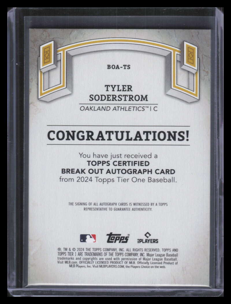 2024 Topps Tier One Break Out Autographs Blue Tyler Soderstrom Rookie Auto 60/99