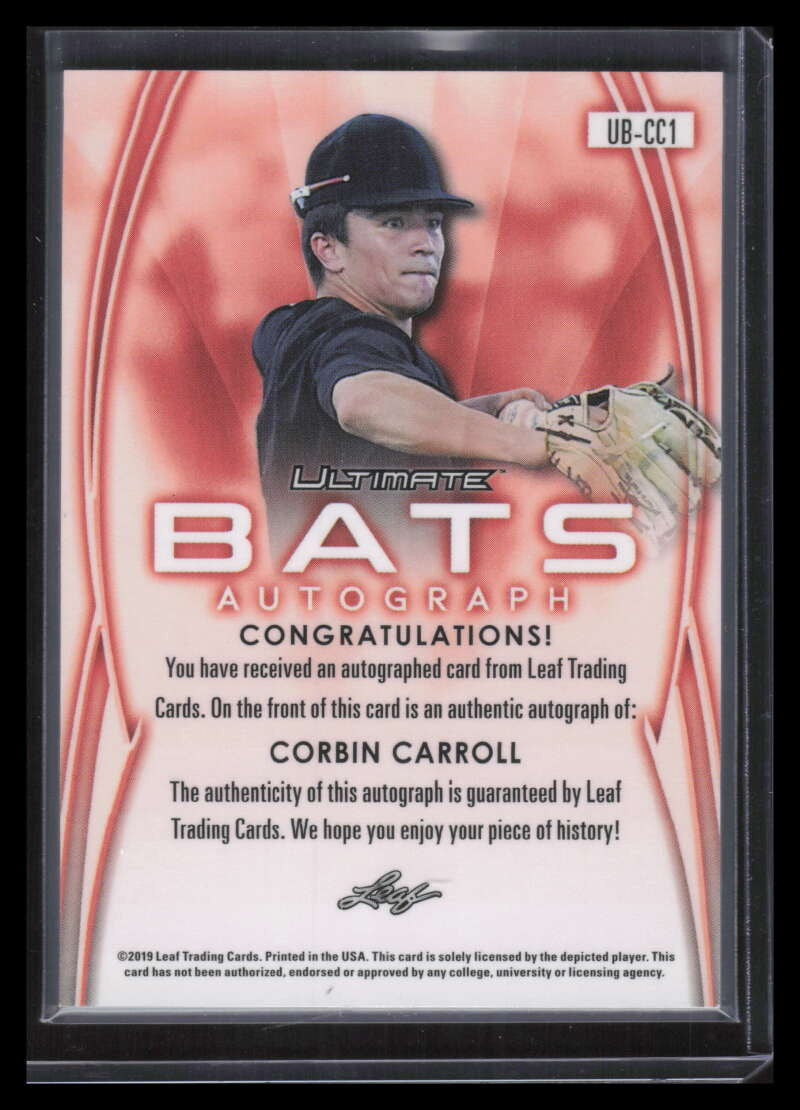 2019 Leaf Ultimate Draft Bats Gold ubcc1 Corbin Carroll Rookie Auto 22/25