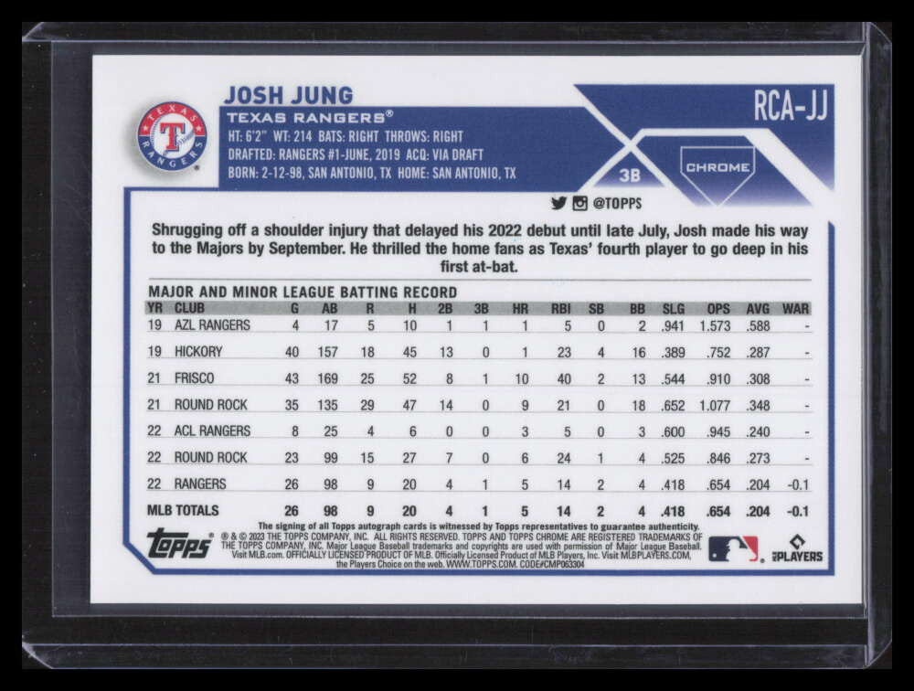 2023 Topps Chrome Logofractor Autographs RCAJJ Josh Jung Rookie Auto