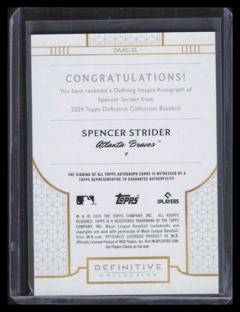 2024 Topps Definitive Defining Images Autographs Green Spencer Strider Auto 7/10