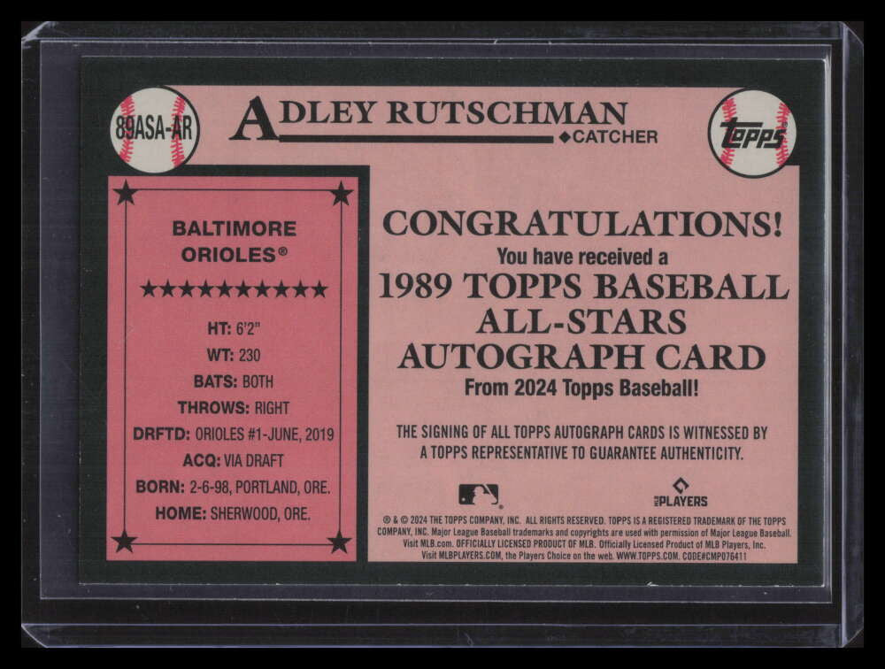 2024 Topps '89 Topps All Star Autographs 89asaar Adley Rutschman Auto