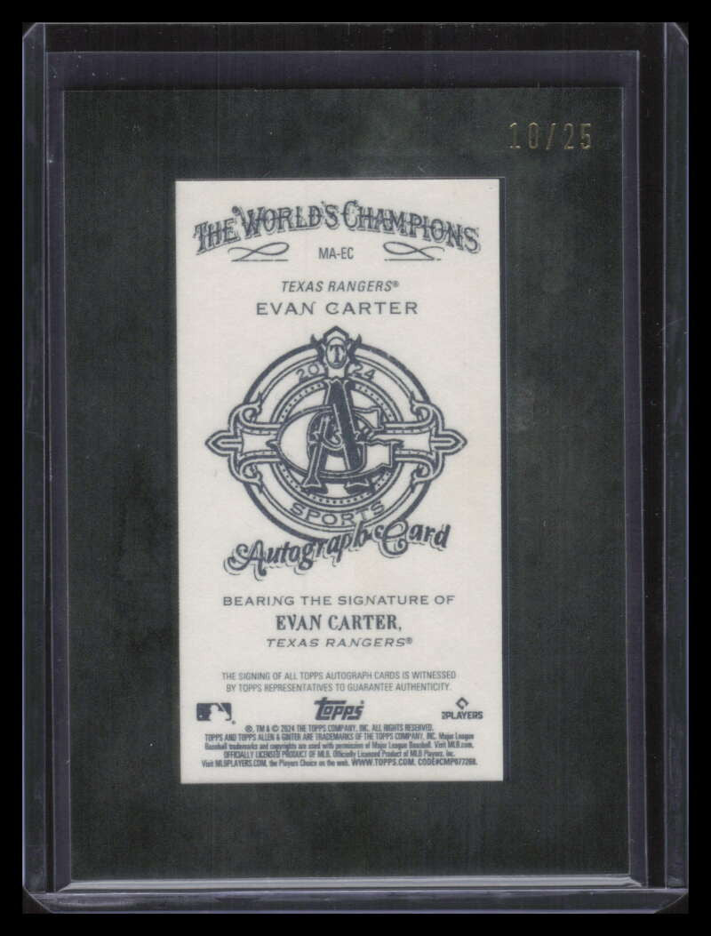 2024 Topps Allen and Ginter Framed Mini Autographs Evan Carter Rookie Auto 10/25
