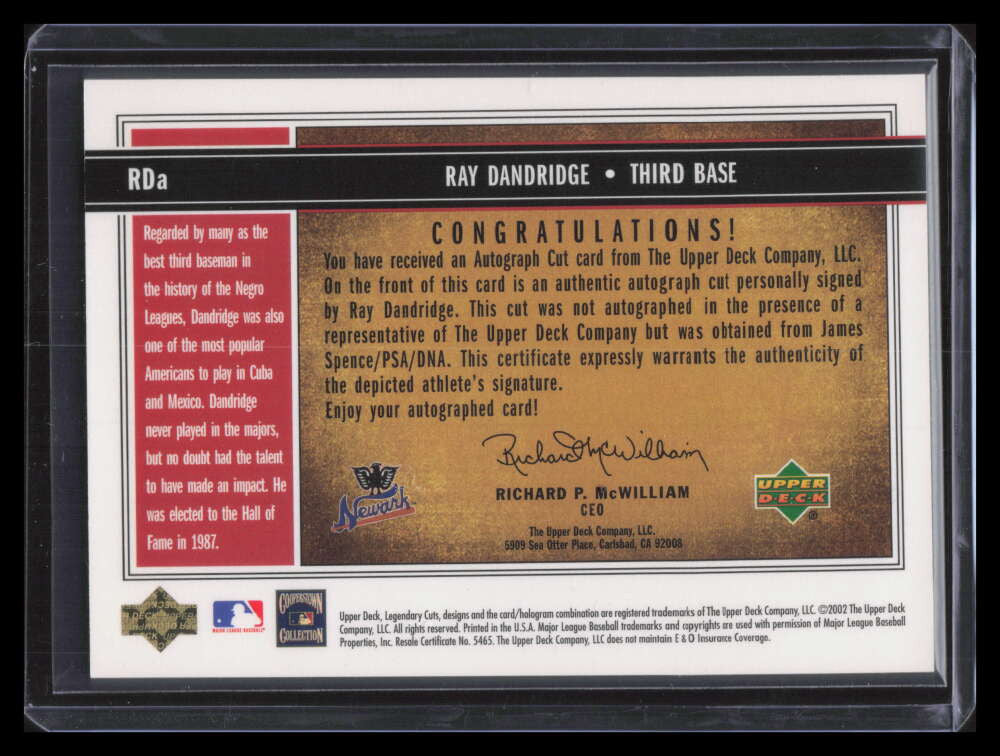 2002 SP Legendary Cuts Autographs RDA Ray Dandridge Cut Auto 40/179