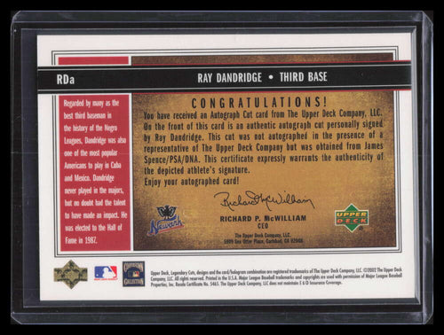 2002 SP Legendary Cuts Autographs RDA Ray Dandridge Cut Auto 40/179