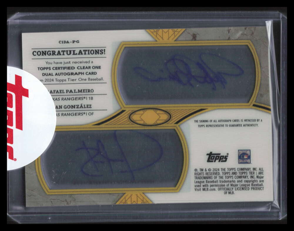 2024 Topps Tier One Autographs c1dapg Palmeiro Juan Gonzalez Dual Auto 7/10