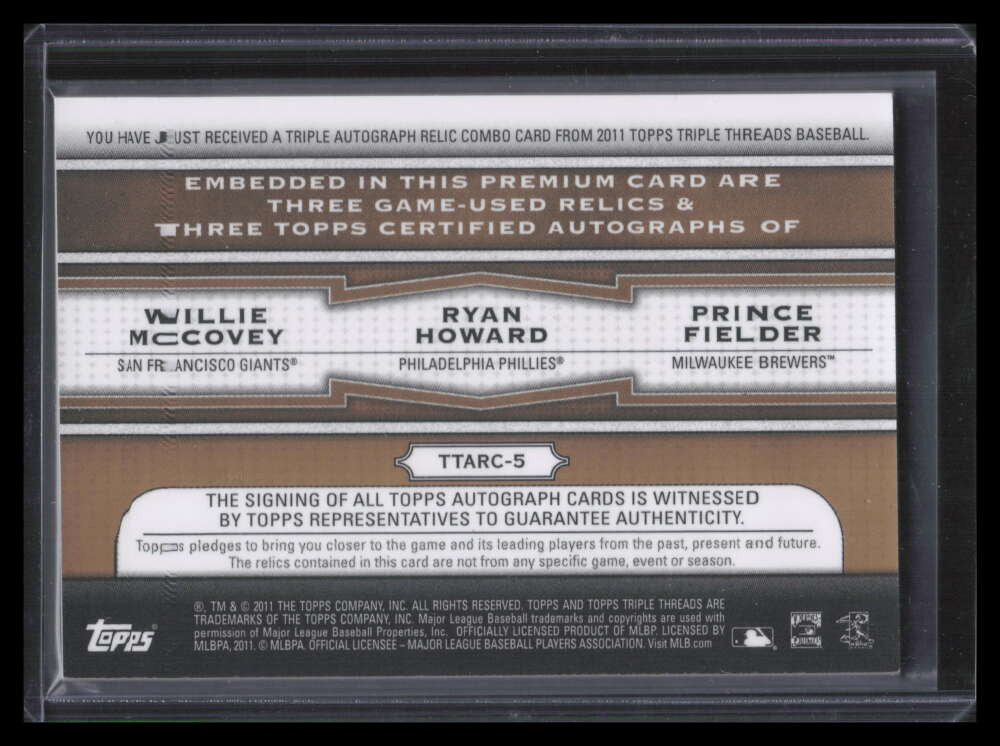 2011 Topps Triple Threads Autograph Ryan Howard Fielder McCovey Jersey Auto 2/27