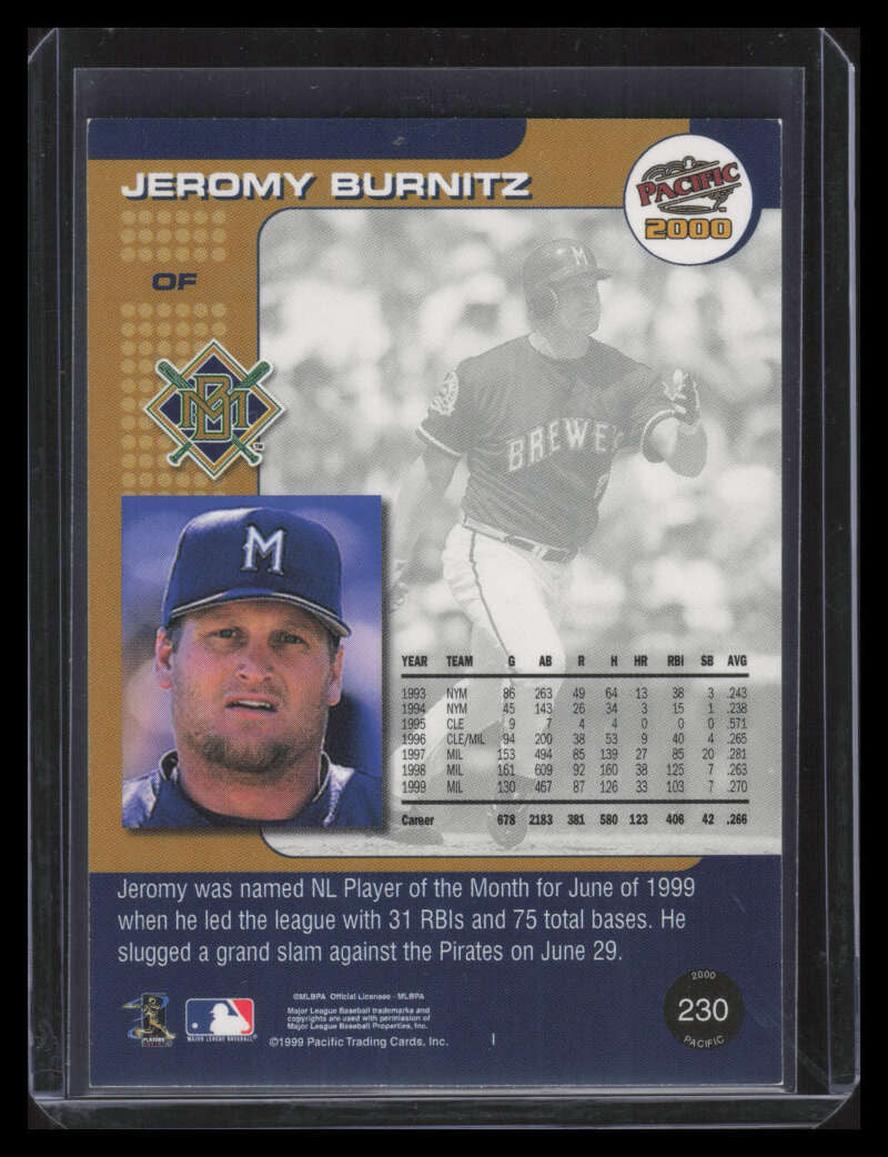 2000 Pacific Platinum Blue 230 Jeromy Burnitz 60/75